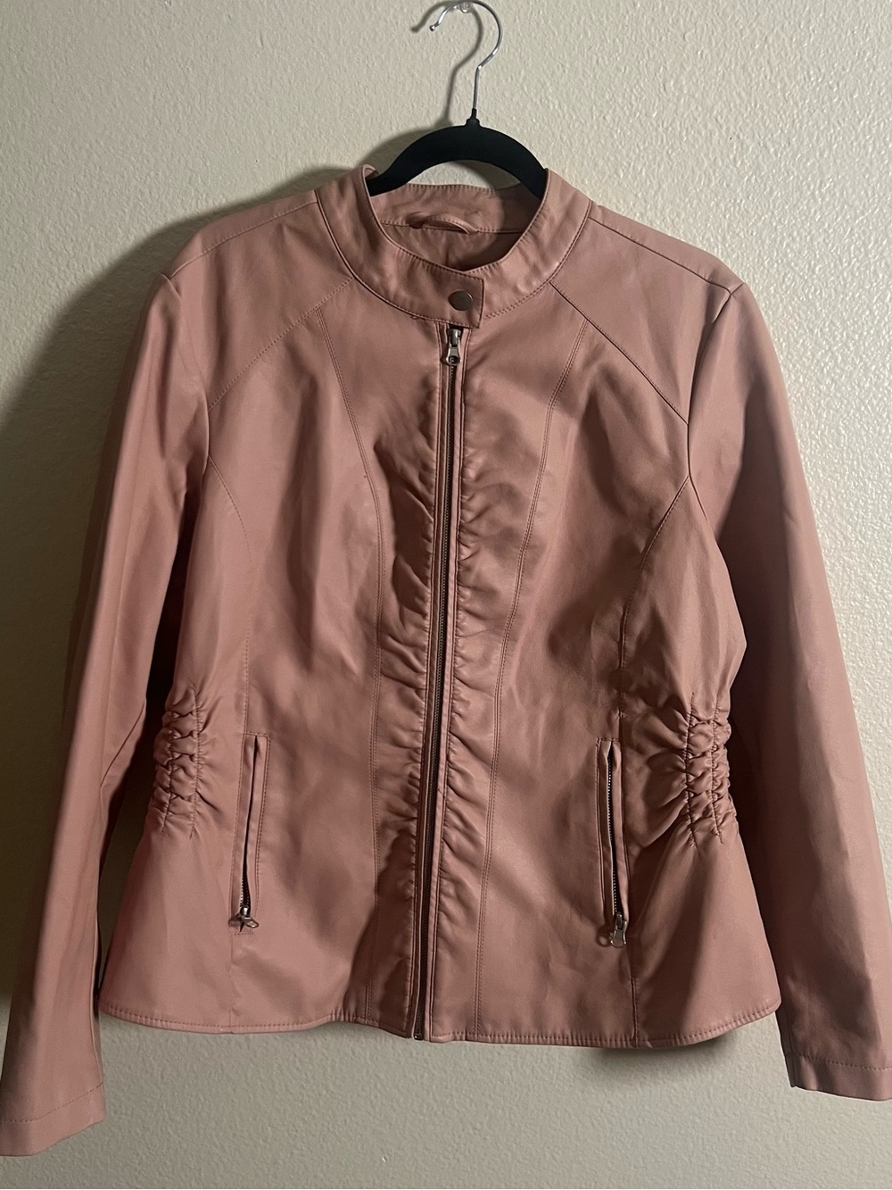 Baccini Dusty Rose Faux Leather Moto Jacket